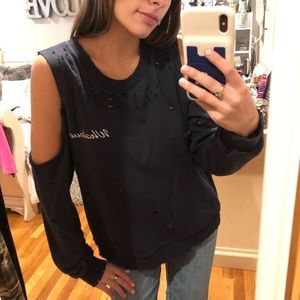 “whatever” distressed crew neck